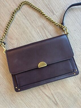 Coach Dark Brown Leather Purse with Gold-Tone Closure